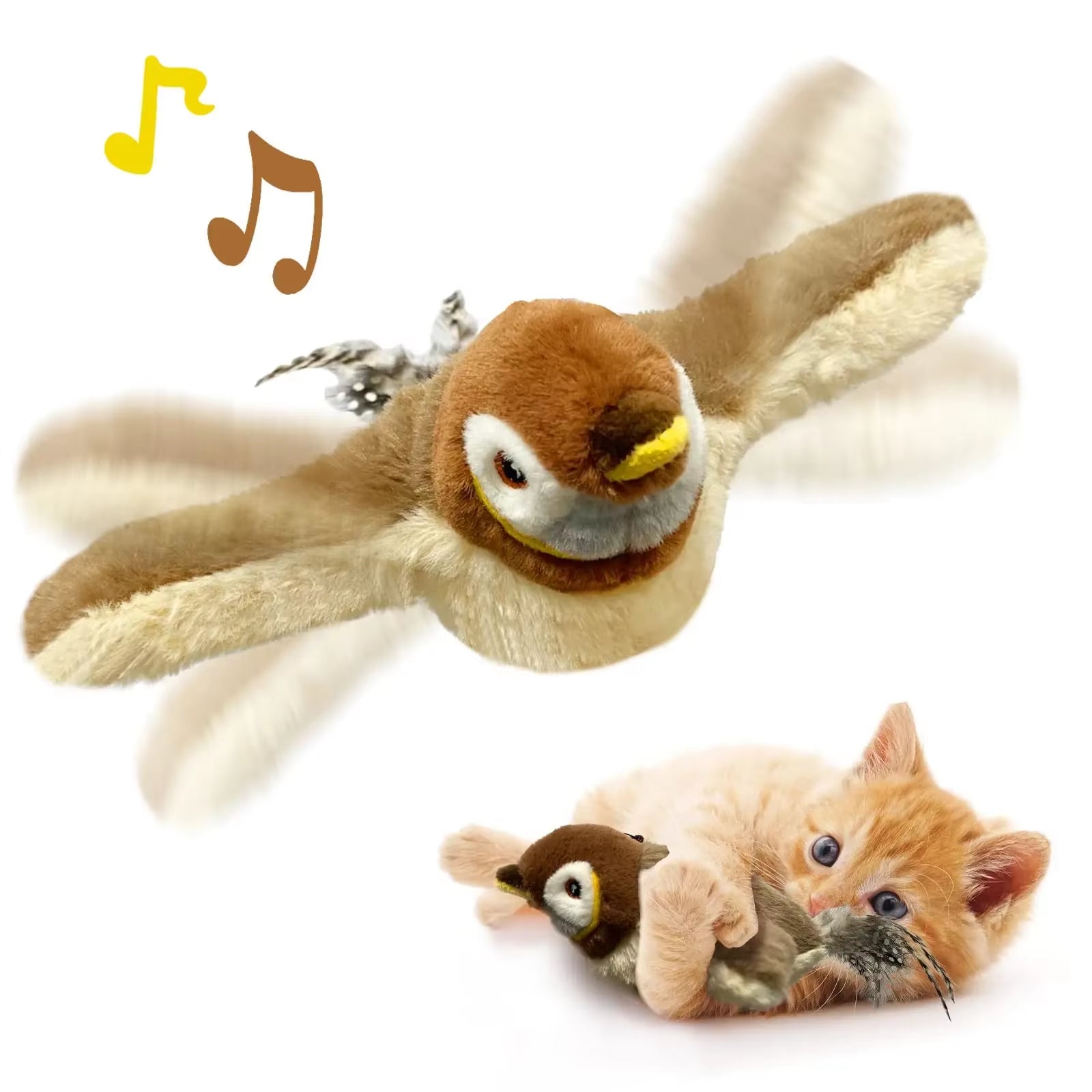 Interactive Cat Toy,Usb Rechargeable Flying Bird Cat Toy with Lifelike Chirping,Touch Activated Catnip Toys for Kitty Exercise